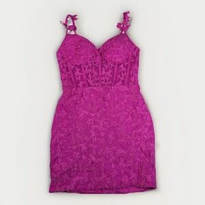 Pink Corset Bustier Mesh Lined Mini Dress Fairycore Party Coquette Sz 6 Lace-up